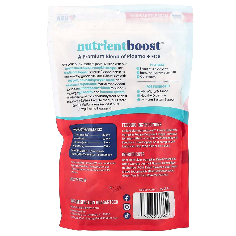 Solid Gold, Nutrientboost ™, сублимированный топпер из сырой пищи, для собак, для всех возрастов, по рецепту из говядины и тыквы, 354 г (12,5 унции)