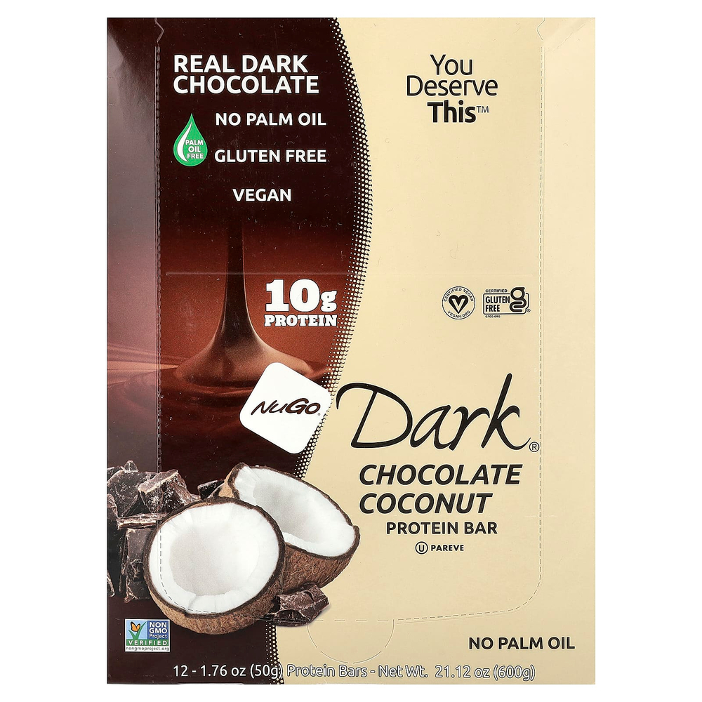 NuGo Nutrition, Dark®, протеиновые батончики, шоколад и кокос, 12 батончиков по 50 г (1,76 унции)