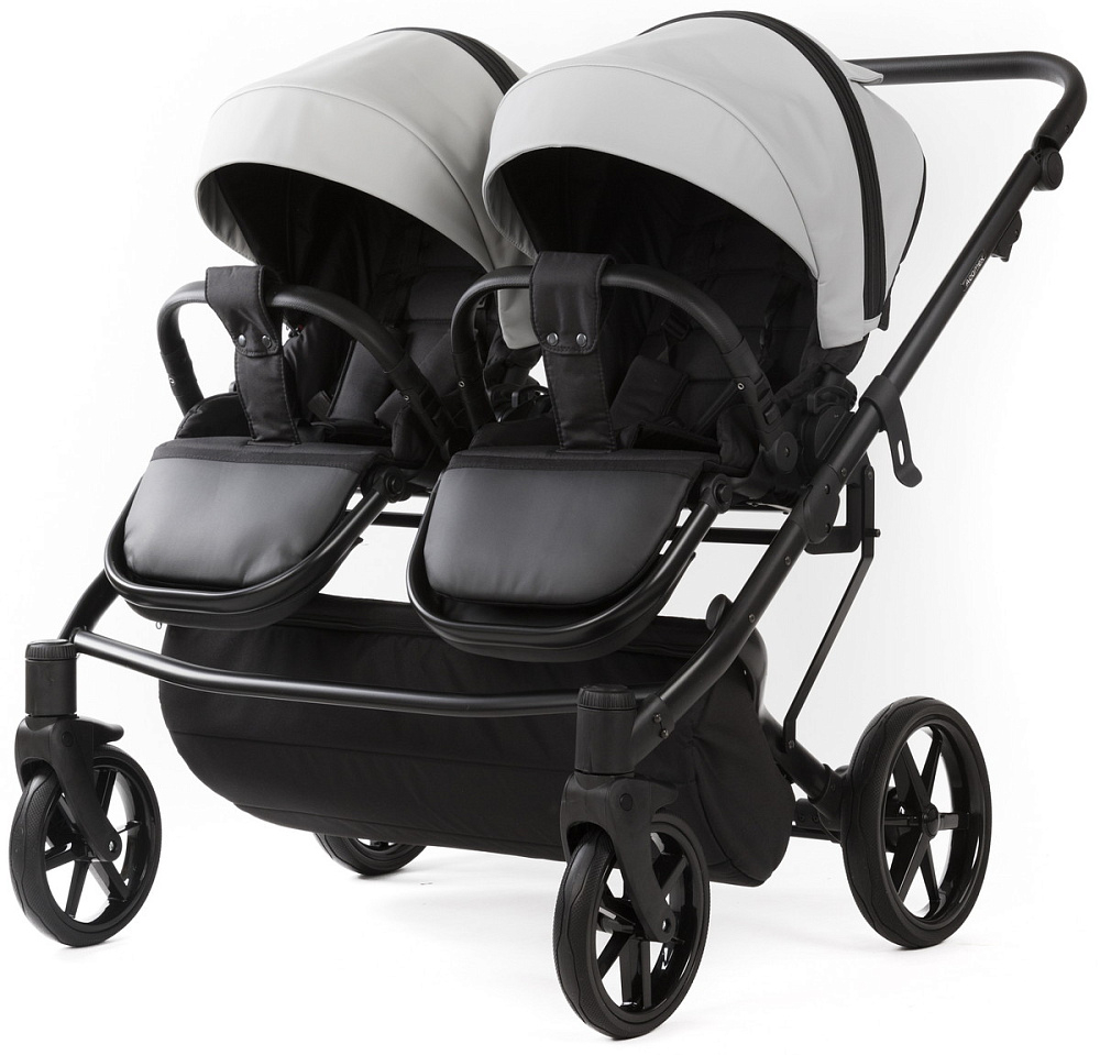 Детская коляска для двойни Adamex Leo Duo Deluxe 2 в 1 DUO-SA3 (СВ.СЕРАЯ КОЖА)