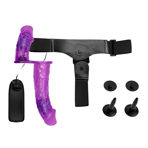 Фиолетовый женский вибрострапон 17,5см на поясе с вагинальной вибропробкой 11см Baile Ultra Passionate Harness BW-022060-1