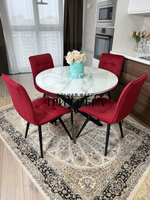 Круглый стеклянный раздвижной стол "Серый мрамор 262" и стулья "ГУЧИ" бордовый