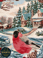 Декоративный гобеленовый чехол для интерьерной подушки Снегири за окном 38*38