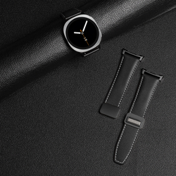 Ремешок из натуральной кожи черного цвета от Dux Ducis для смарт часов Samsung Galaxy Watch 8 (40 и 44мм), серия YA Series