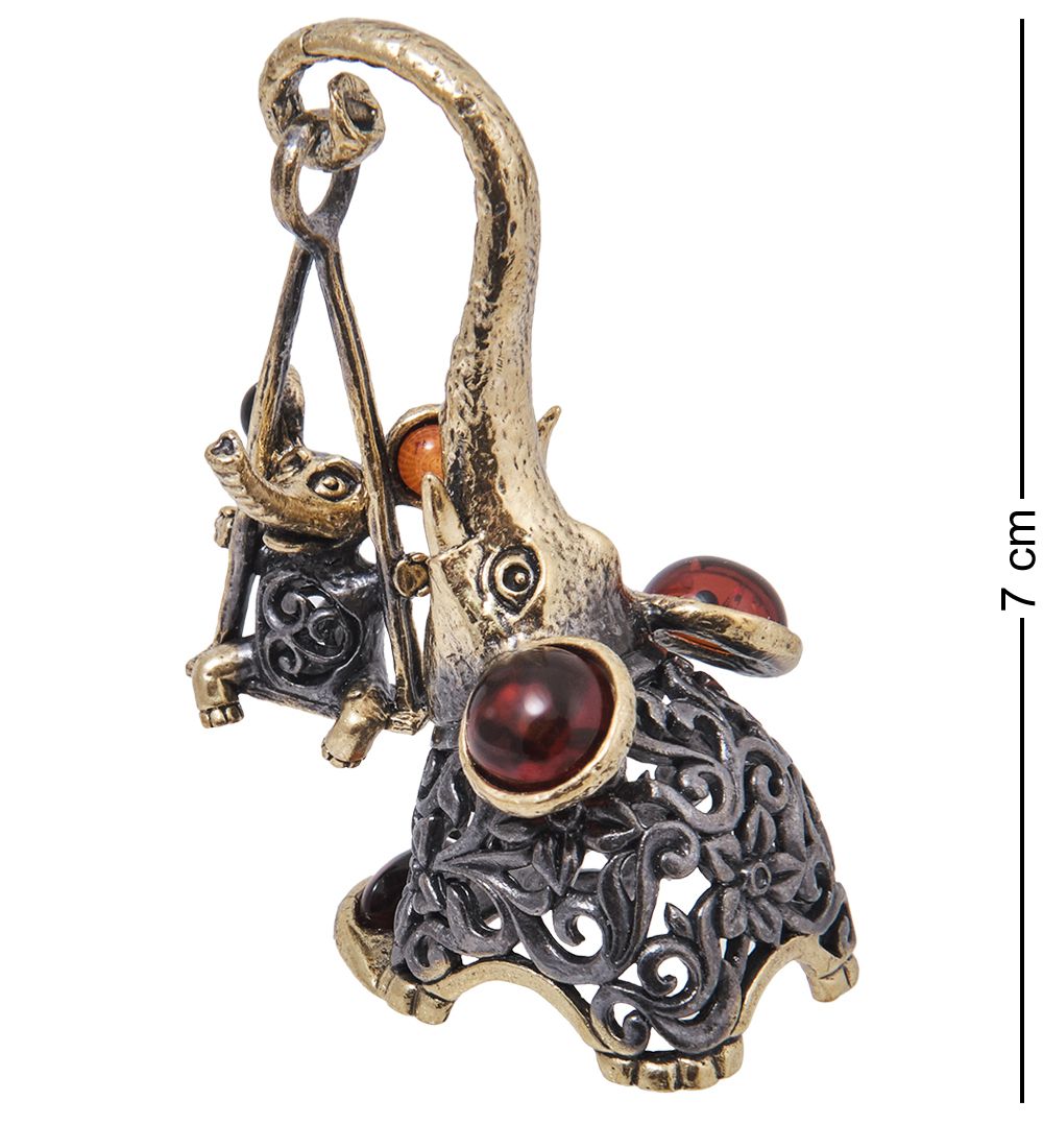 Народные промыслы AM-4093 Фигурка «Слон и мышь Ажурные» (латунь, янтарь)