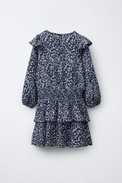 ZARA ПЛАТЬЕ ИЗ МУСЛИНА С ЦВЕТОЧНЫМ ПРИНТОМ, СИНИЙ/ЧЕРНЫЙ