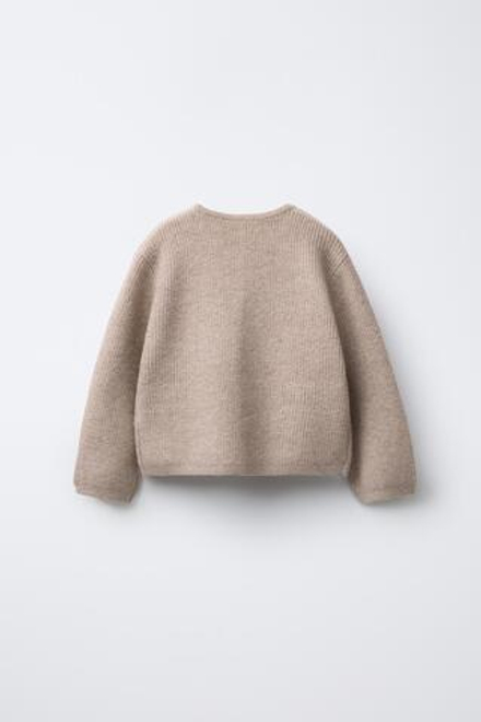 ZARA БАЗОВЫЙ ВЯЗАНЫЙ КАРДИГАН, ПЕСОЧНЫЙ МЕЛАНЖ