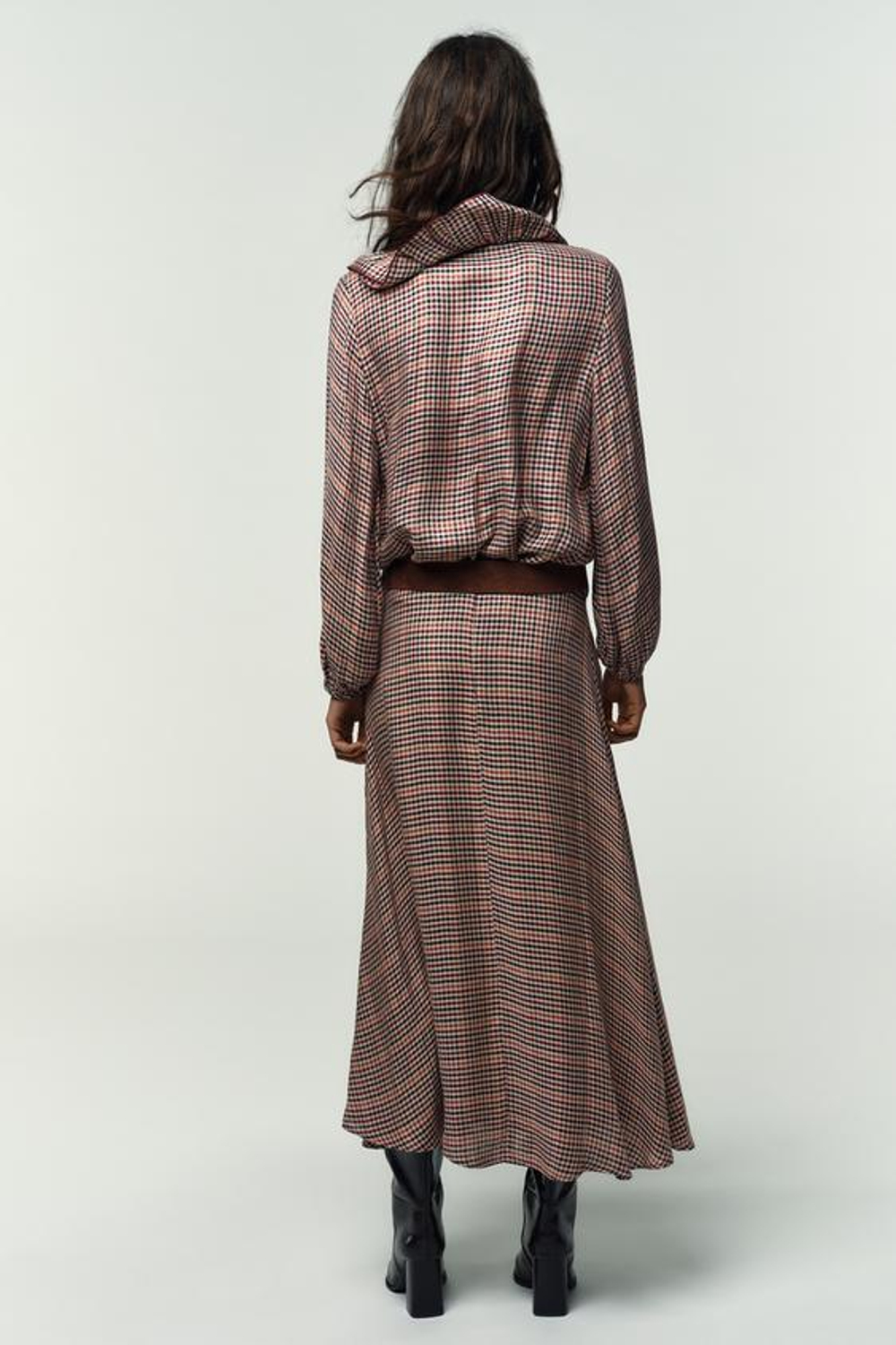 ZARA ЮБКА В КЛЕТКУ С РЕМНЕМ, КОРИЧНЕВЫЙ/ЭКРЮ