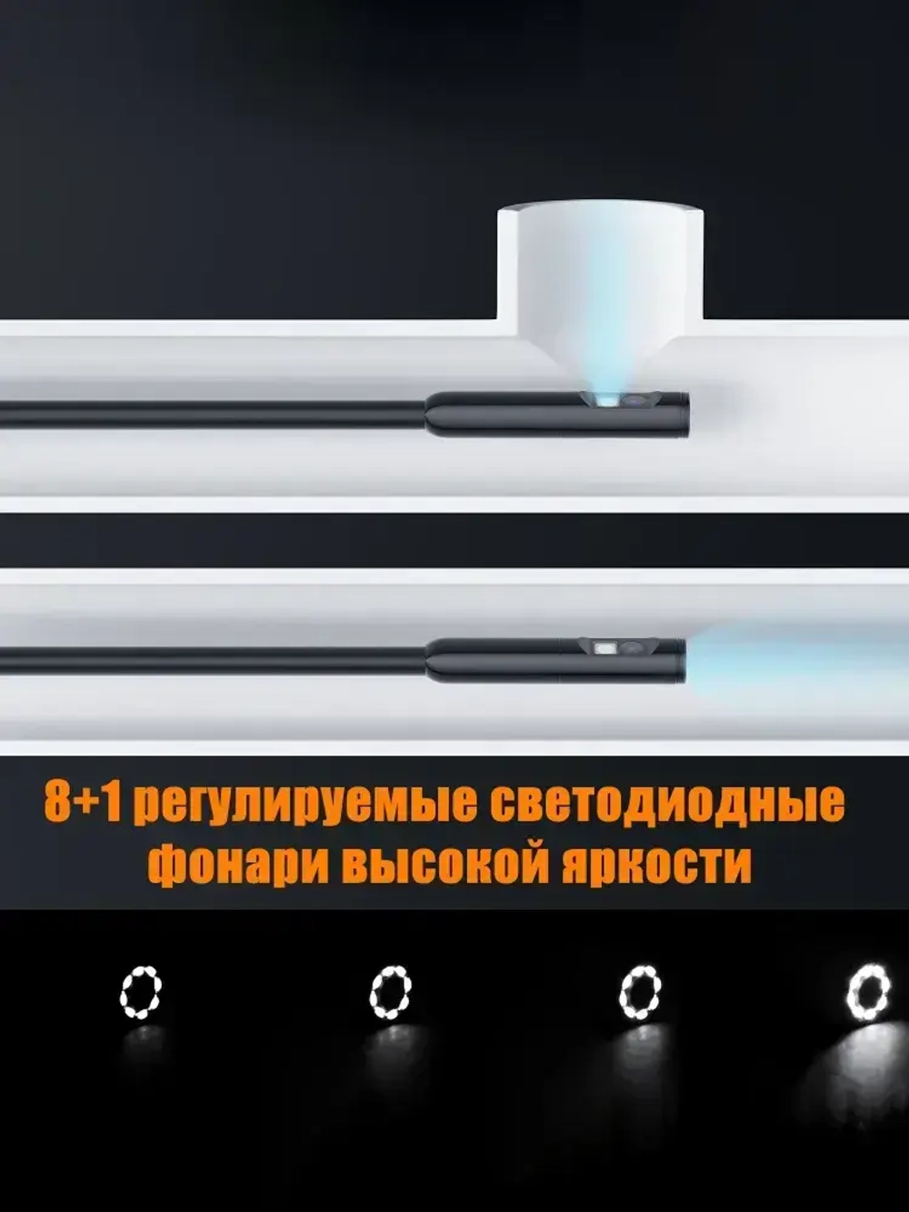 Промышленный эндоскоп с двойной камерой 8 мм, Full HD 1920 1080 и 5-метровым кабелем автономность 5 часов, Type-C, IP67!