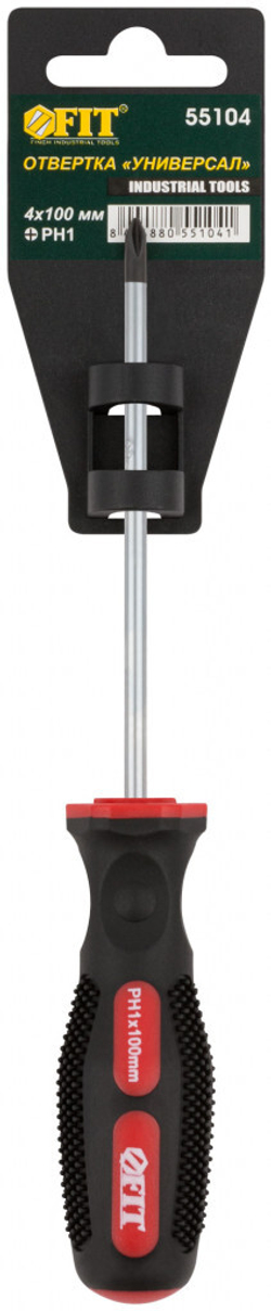 Отвертка "Универсал" прорезиненная ручка Профи 4х100 мм РН1 FIT