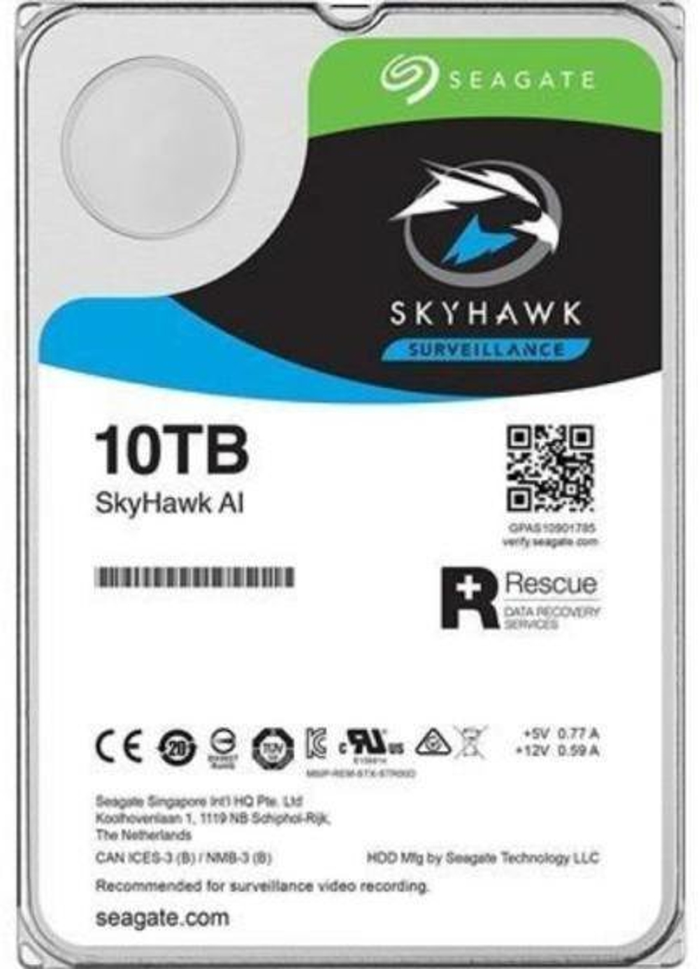 Жесткий диск для видеонаблюдения 10Tb Seagate SkyHawk AI 256Mb SATA3 3.5" ST10000VE001