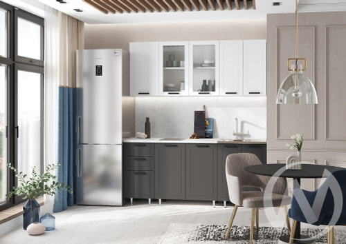 Кухня Монако 1;8м (белый/белый снег софт; графит софт/антарес) Компоновка №1