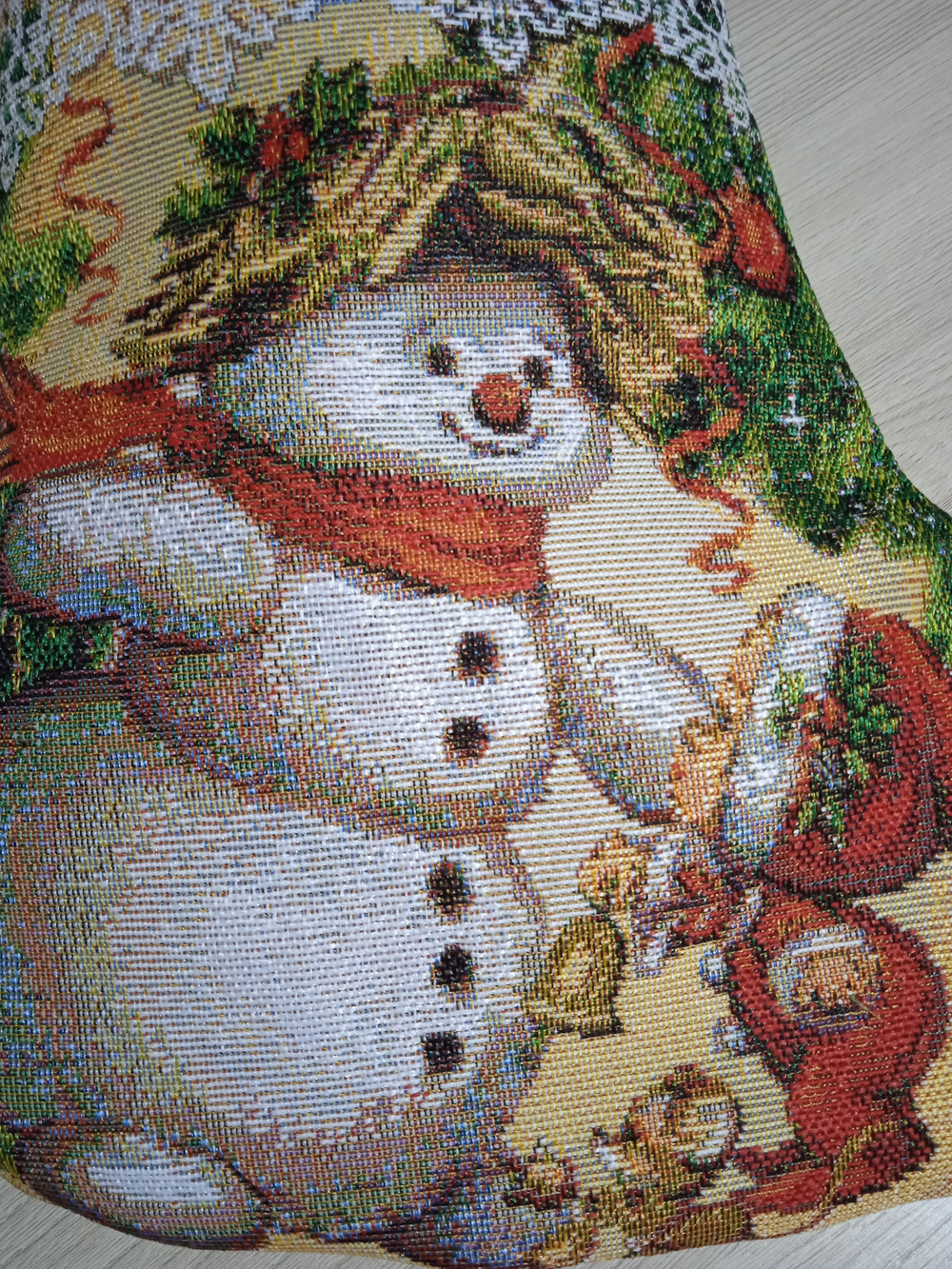 Гобеленовый сапожок для подарков Друзья Санты 20х22