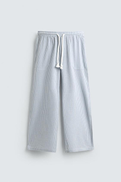 ZARA БРЮКИ RELAXED FIT В КЛЕТКУ, НЕБЕСНО-ГОЛУБОЙ