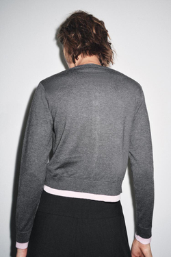 ZARА КОМБИНИРОВАННЫЙ КАРДИГАН, СЕРЫЙ МЕЛАНЖ