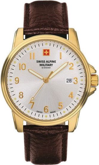 С ремешком Мужские наручные часы с коричневым кожаным ремешком  Swiss Alpine Military 7011.1512 mens 40mm 10ATM