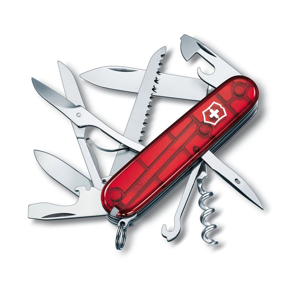 Нож перочинный VICTORINOX Huntsman, 91 мм, 15 функций, полупрозрачный красный