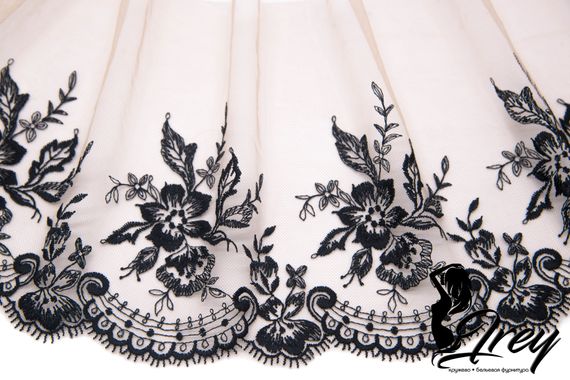 05-73 ОПТ Вышивка на неэл. сетке 18 см, телесный/черный (левая)