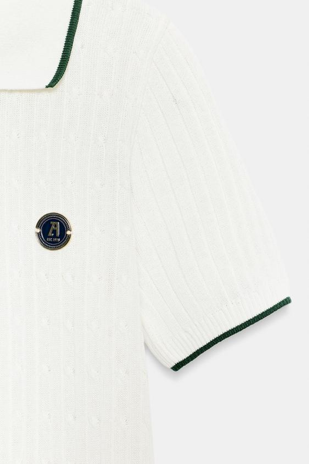ZARA ПОЛО В РУБЧИК С КОНТРАСТНЫМ УЗОРОМ ZA, ЗЕЛЕНЫЙ/ЭКРЮ
