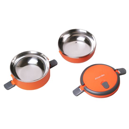 Ланч бокс двойной 1400 мл. круглый Kamille КМ-2106 (пластик, нержавеющая сталь)