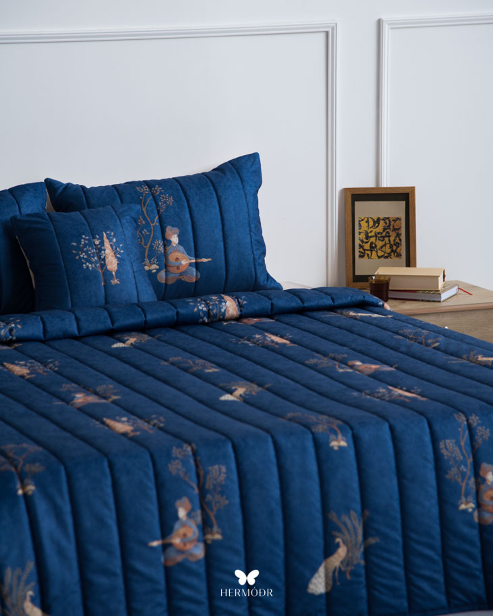 Комплект стеганного покрывала и 3 наволочек Soufiyan Chang Va ood Navy Hermodr 130220323 Иран