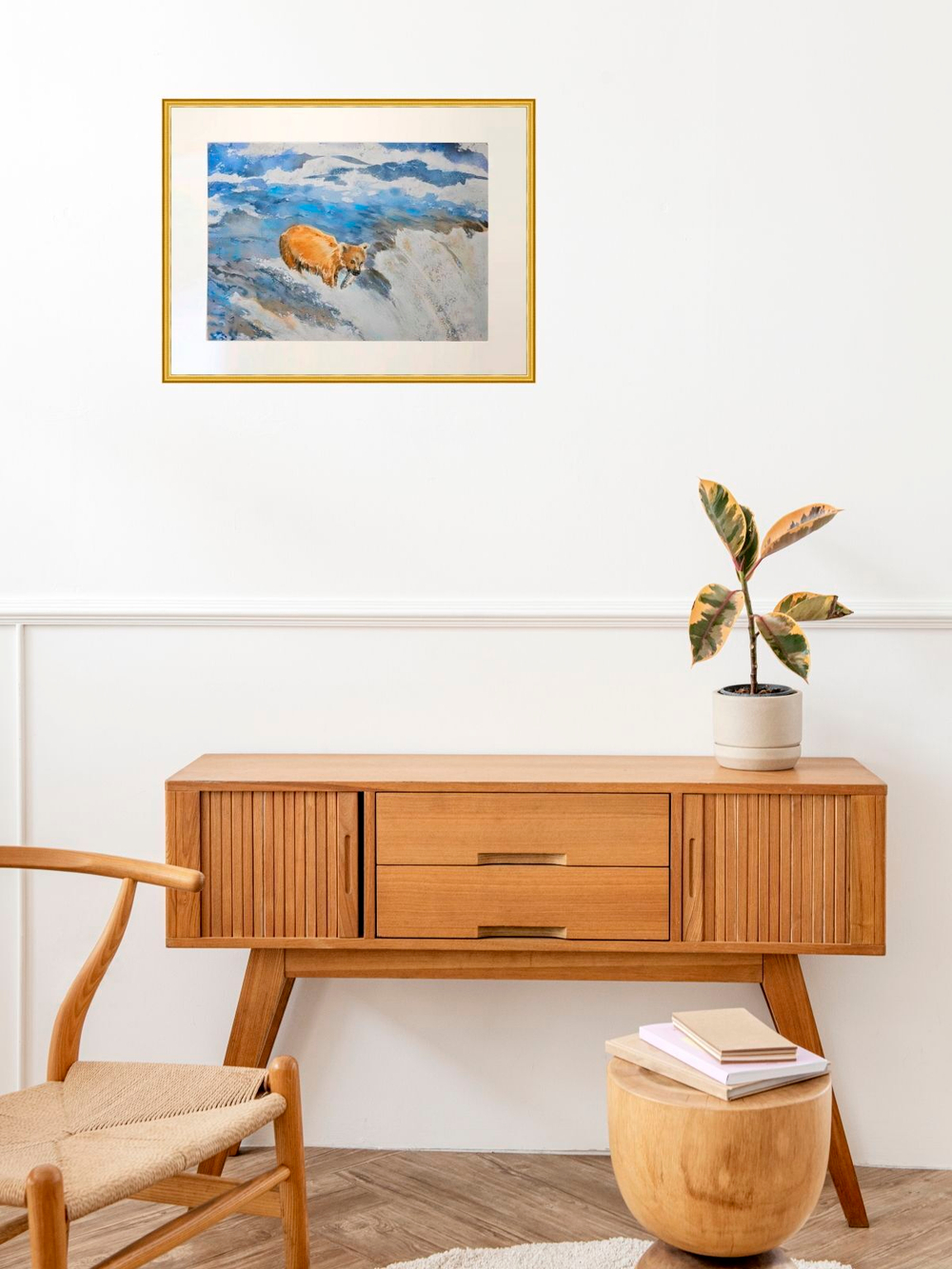 Картина авторская акварельная в паспарту 40х50 см на стену для интерьера "Рыбак"