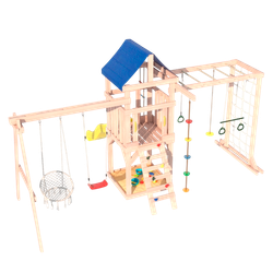 Детская площадка Fun Land неокрашенная с сеткой, рукоходом, качелями и плетенным креслом