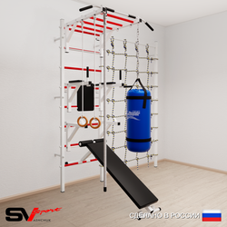 Шведская стенка Sv Sport 56430 (Турник рукоход/Брусья/Стойка/Скамья/Канат/Кольца/Цепь/Мешок 30кг/Канатный лаз)
