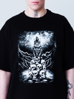 Футболка с принтом "Кот Баюн". Черная