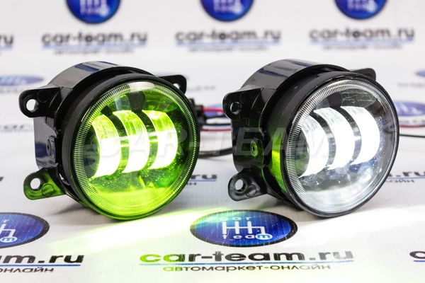 Противотуманные фары (ПТФ) линзованные "Sal-Man" (3 диода LED 50W два режима Lime+White (3000K+6000K)) на Лада Веста, Нива Урбан, Гранта FL, Ларгус FL, X-Ray, Renault, Nissan, Honda, Ford, Opel, Peugeot, Mitsubishi, Daewoo (арт. 01162)