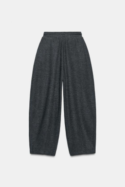 ZARA БРЮКИ BALLOON В РУБЧИК, ТЕМНО-СЕРЫЙ