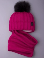Шапка детская зимняя вязаная с помпоном и снуд