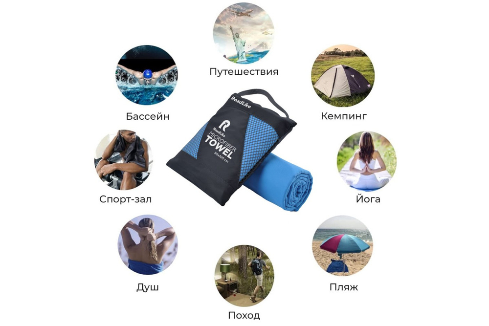 Полотенце спортивное охлаждающее RoadLike Travel 50*100 см синий