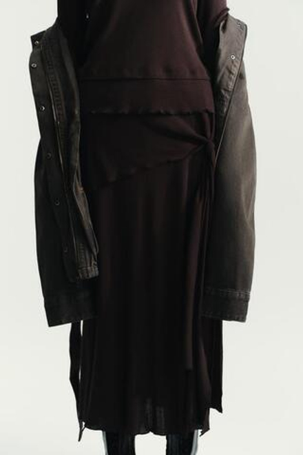 ZARA ЮБКА МИДИ ИЗ МЯГКОЙ ТКАНИ, ШОКОЛАДНО-КОРИЧНЕВЫЙ
