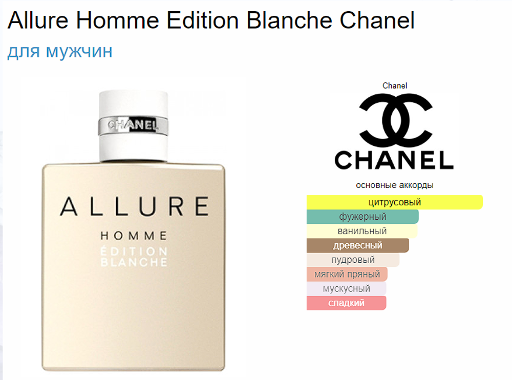 Chanel Allure Homme Edition Blanche 100 ml (duty free парфюмерия)