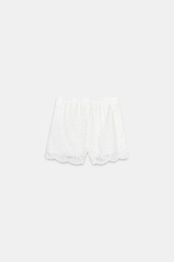 ZARA КРУЖЕВНЫЕ ШОРТЫ, БЕЛЫЙ