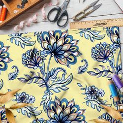 Ткань дюспо расписные цветы на жёлтом фоне