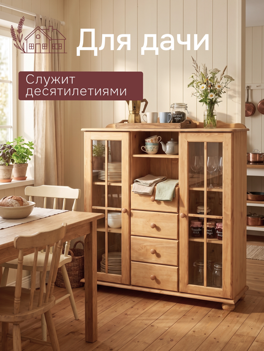 Шкаф, 113х32х128, Бритта, массив сосны, бежевый, Dipriz
