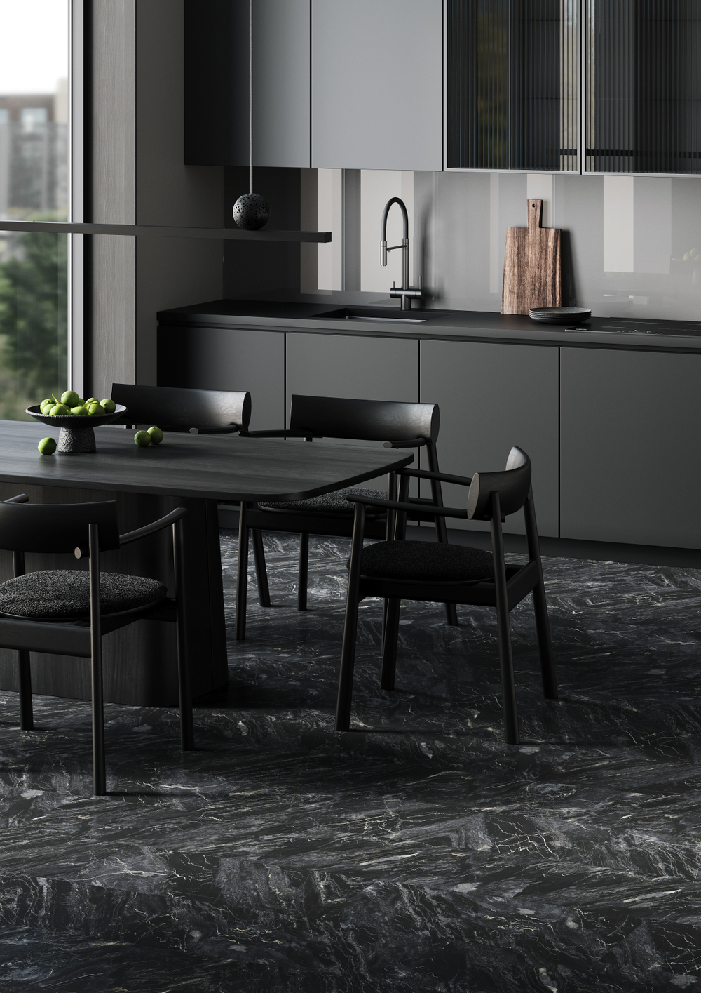 Кварц-виниловая плитка Fargo Stone LVT Гранит Черный 1804-3 фаска