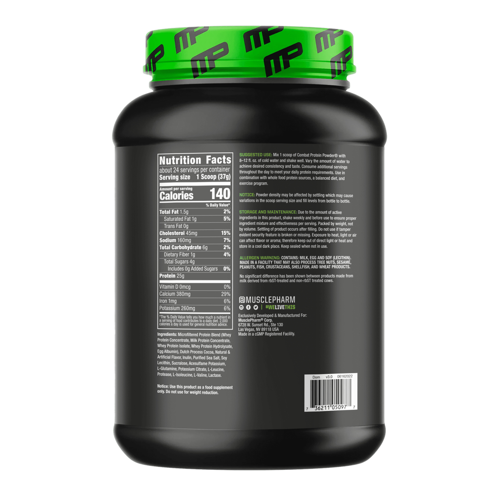 MusclePharm, Combat Protein, протеиновый порошок, со вкусом шоколадного молока, 0,9 кг (2 фунта)