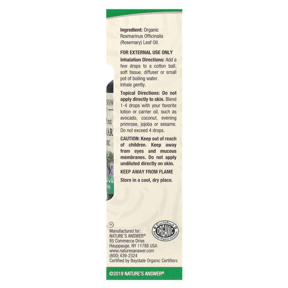 Nature's Answer, Органические эфирные масла, масло розмарина, 0,5 жидких унций (15 мл)