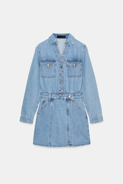 ZARA КОРОТКОЕ ДЖИНСОВОЕ ПЛАТЬЕ Z1975, ВЫЦВЕТШИЙ СИНИЙ