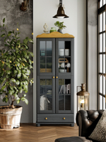 Шкаф витрина Бритта двухдверный серый/антик