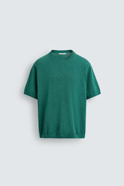 ZARA ФУТБОЛКА КЛАССИЧЕСКОГО КРОЯ, ЗЕЛЕНЫЙ
