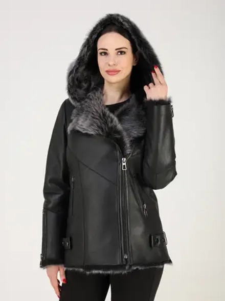 Дубленка зимняя натуральная с капюшоном короткая