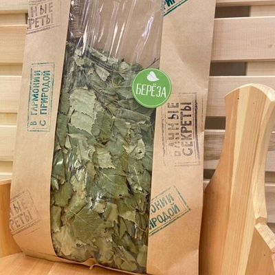 Веник березовый с оплеткой в крафт пакете (ручка 10см, Крафт пакет - 60*30)