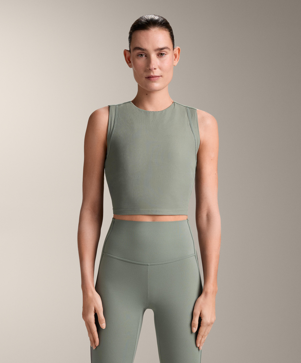 Oysho Топ Comfortlux Rib без рукавов, серый хаки