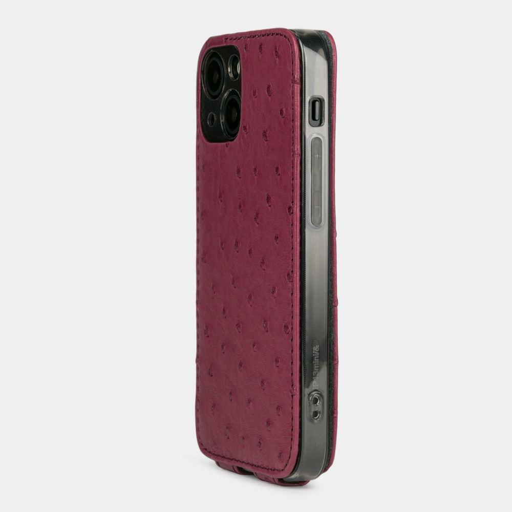 Чехол для iPhone 14 Pro из кожи страуса, цвета фуксии