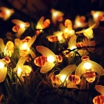 Гирлянда для улицы «Пчёлка» 5 м, 20 ламп LED чёрный провод, 8 реж, IP-55, Теплый белый (солнечная батарея).