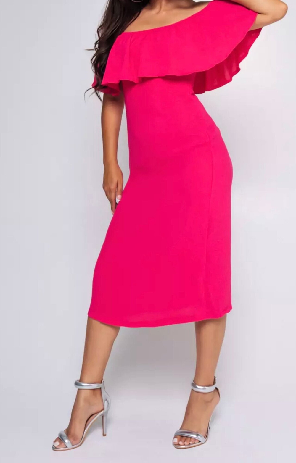 Название товара "Летнее  платье цвет фуксия с воланом длинное