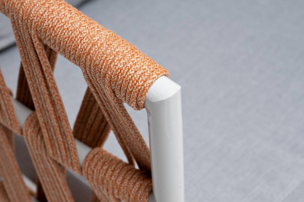 "Диего" диван 2-местный плетеный из роупа, каркас алюминий светло-серый (RAL7035) муар, роуп оранжевый меланж круглый, ткань светло-серая